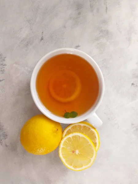 Cup Hot Lemon Tea Isolated Background White — Stock Photo, Image