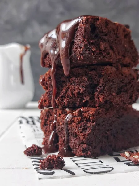 Pile Brownie Pieces Sweet Taste Eye Level Angle — Stock Photo, Image