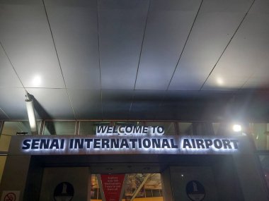 Johor, Malezya-Ağustos 14 2023: Johor, Malezya 'daki Senai Uluslararası Havaalanı' na giriş