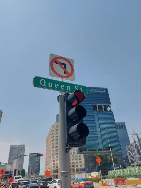 Queen Street Singapore Agosto 2023 Queen Street Sign Board Traffic — Fotografia de Stock