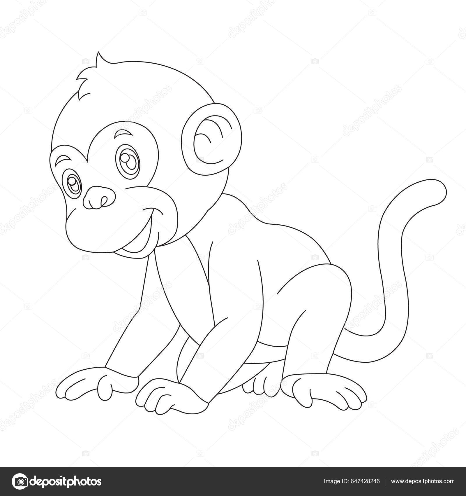 Vetores de Macaco Bonito Dos Desenhos Animados Colorir Ilustração