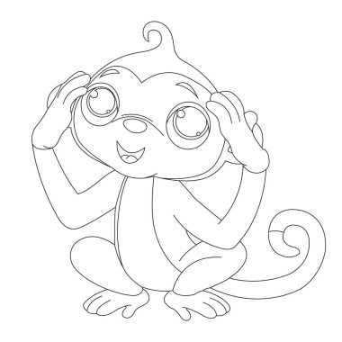 Çocuklar için şirin küçük maymun boyama sayfası Hayvan boyama kitabı vektör çizimi çizimi ana hatları