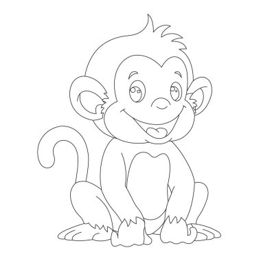 Cute little monkey coloring page for kids animal coloring book cartoon vector illustration outline drawing clipart