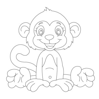 Çocuklar için şirin küçük maymun boyama sayfası Hayvan boyama kitabı vektör çizimi çizimi ana hatları