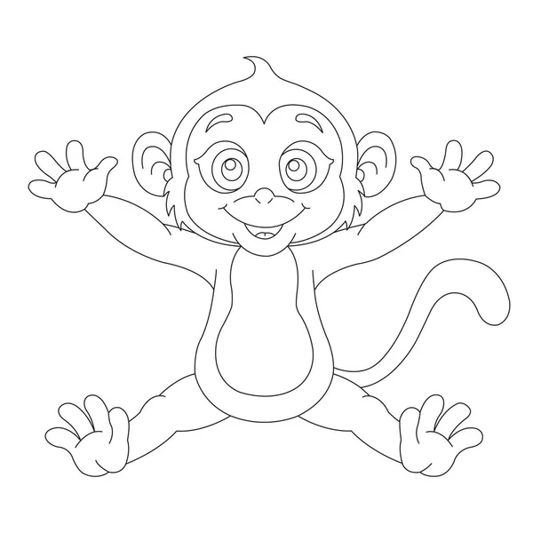 Cute Little Monkey Coloring Page Kids Animal Coloring Book Cartoon — Stock Vector