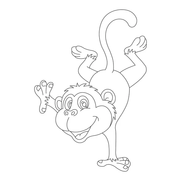 Niedlichen Kleinen Affen Malseite Für Kinder Tier Malbuch Cartoon Vektor — Stockvektor