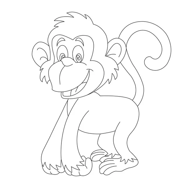 Niedlichen Kleinen Affen Malseite Für Kinder Tier Malbuch Cartoon Vektor — Stockvektor