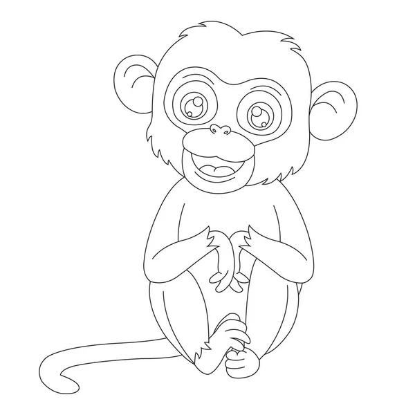 Cute Little Monkey Coloring Page Kids Animal Coloring Book Cartoon — Stock Vector