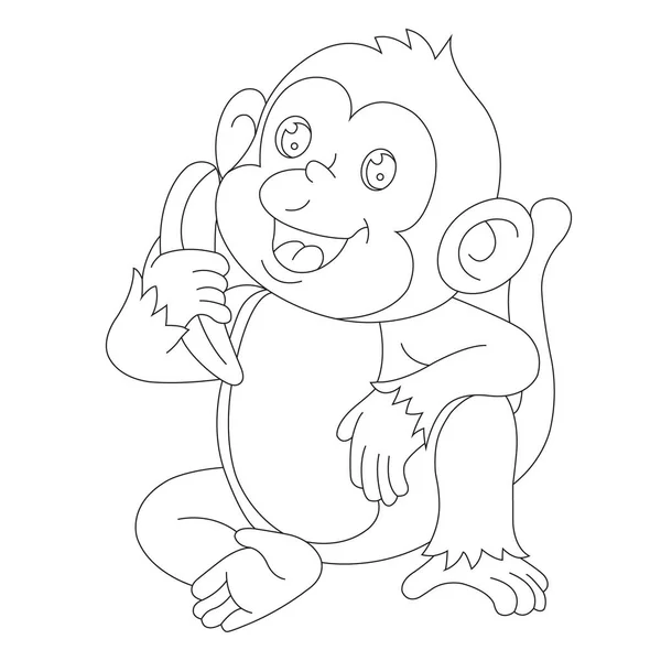 Cute Little Monkey Kolorowanki Dla Dzieci Zwierząt Kolorowanki Książki Wektor — Wektor stockowy