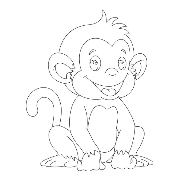 Cute Little Monkey Coloring Page Kids Animal Coloring Book Cartoon — Stock Vector
