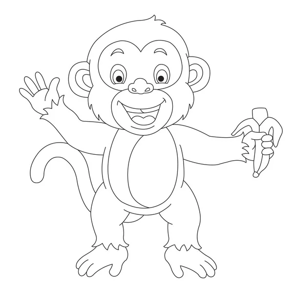 Um Macaco Sorridente Para Colorir O Design De Arte De Linha Para Crianças..  Ilustração Stock - Ilustração de branco, livro: 217373112