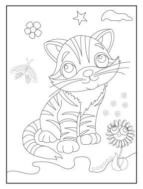Çocuklar için kedi boyama sayfası. Sevimli hayvan çizgisi. Çizgi roman stili.
