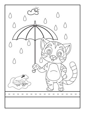 Çocuklar için kedi boyama sayfası. Sevimli hayvan çizgisi. Çizgi roman stili.