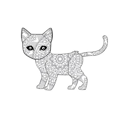 Yetişkinler için Zentangle kedi mandala boyama sayfası Noel kedisi çiçekli hayvan antistresi boyama kitabı