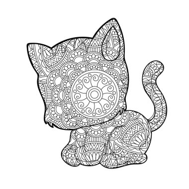 Yetişkinler için Zentangle kedi mandala boyama sayfası Noel kedisi çiçekli hayvan antistresi boyama kitabı