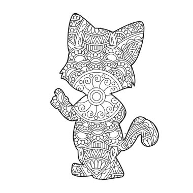 Yetişkinler için Zentangle kedi mandala boyama sayfası Noel kedisi çiçekli hayvan antistresi boyama kitabı