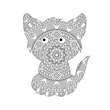 Yetişkinler için Zentangle kedi mandala boyama sayfası Noel kedisi çiçekli hayvan antistresi boyama kitabı
