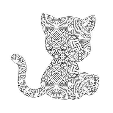 Yetişkinler için Zentangle kedi mandala boyama sayfası Noel kedisi çiçekli hayvan antistresi boyama kitabı