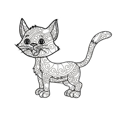 Yetişkinler için Zentangle kedi mandala boyama sayfası Noel kedisi çiçekli hayvan antistresi boyama kitabı