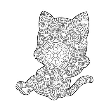 Yetişkinler için Zentangle kedi mandala boyama sayfası Noel kedisi çiçekli hayvan antistresi boyama kitabı