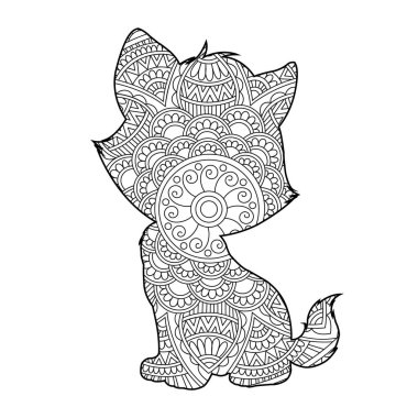 Yetişkinler için Zentangle kedi mandala boyama sayfası Noel kedisi çiçekli hayvan antistresi boyama kitabı