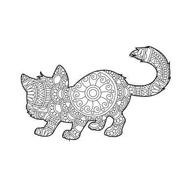 Yetişkinler için Zentangle kedi mandala boyama sayfası Noel kedisi çiçekli hayvan antistresi boyama kitabı