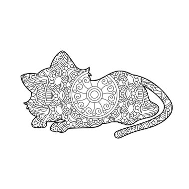 Yetişkinler için Zentangle kedi mandala boyama sayfası Noel kedisi çiçekli hayvan antistresi boyama kitabı