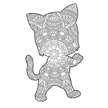 Yetişkinler için Zentangle kedi mandala boyama sayfası Noel kedisi çiçekli hayvan antistresi boyama kitabı