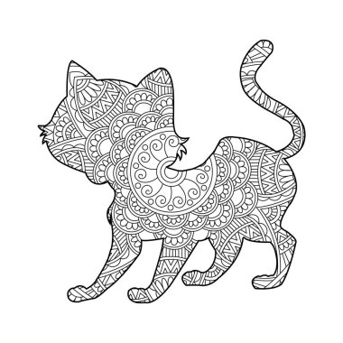 Yetişkinler için Zentangle kedi mandala boyama sayfası Noel kedisi çiçekli hayvan antistresi boyama kitabı