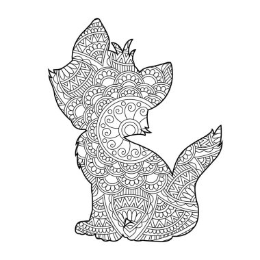 Yetişkinler için Zentangle kedi mandala boyama sayfası Noel kedisi çiçekli hayvan antistresi boyama kitabı