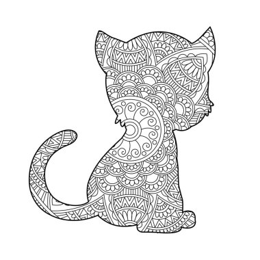 Yetişkinler için Zentangle kedi mandala boyama sayfası Noel kedisi çiçekli hayvan antistresi boyama kitabı