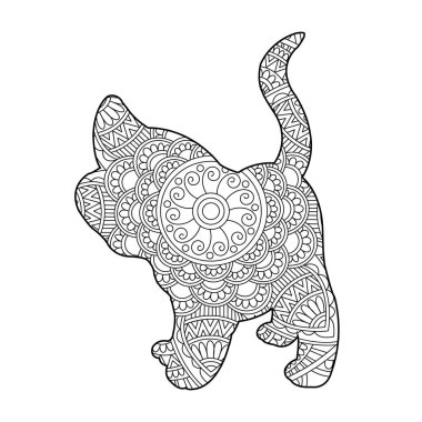 Yetişkinler için Zentangle kedi mandala boyama sayfası Noel kedisi çiçekli hayvan antistresi boyama kitabı