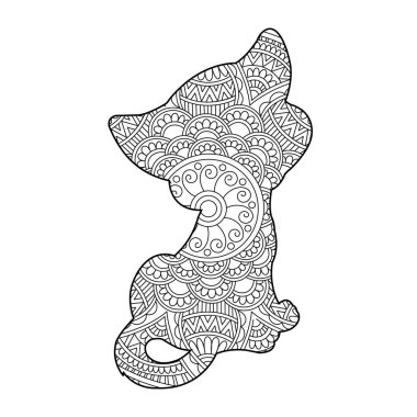 Yetişkinler için Zentangle kedi mandala boyama sayfası Noel kedisi çiçekli hayvan antistresi boyama kitabı