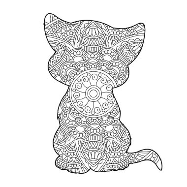 Yetişkinler için Zentangle kedi mandala boyama sayfası Noel kedisi çiçekli hayvan antistresi boyama kitabı