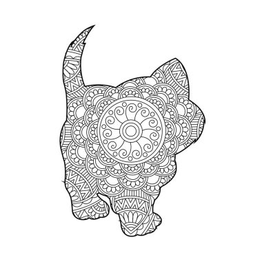 Yetişkinler için Zentangle kedi mandala boyama sayfası Noel kedisi çiçekli hayvan antistresi boyama kitabı