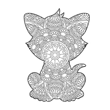 Yetişkinler için Zentangle kedi mandala boyama sayfası Noel kedisi çiçekli hayvan antistresi boyama kitabı