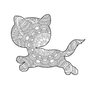 Yetişkinler için Zentangle kedi mandala boyama sayfası Noel kedisi çiçekli hayvan antistresi boyama kitabı