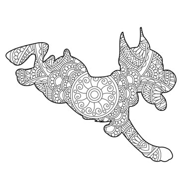Yetişkinler için Zentangle köpek mandala boyama sayfası Noel köpeği ve çiçek rengi hayvan boyama kitabı stres önleyici sayfa çizimi