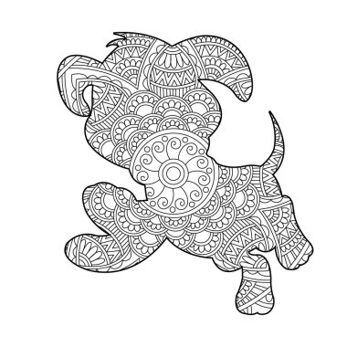 Yetişkinler için Zentangle köpek mandala boyama sayfası Noel köpeği ve çiçek rengi hayvan boyama kitabı stres önleyici sayfa çizimi