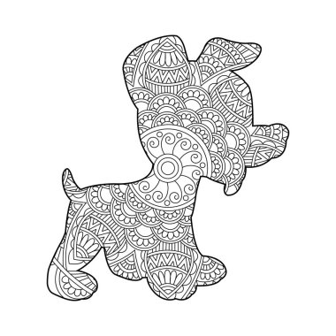 Yetişkinler için Zentangle köpek mandala boyama sayfası Noel köpeği ve çiçek rengi hayvan boyama kitabı stres önleyici sayfa çizimi