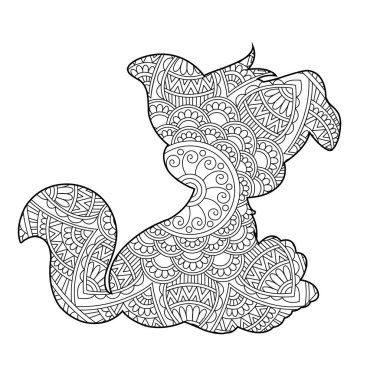 Yetişkinler için Zentangle köpek mandala boyama sayfası Noel köpeği ve çiçek rengi hayvan boyama kitabı stres önleyici sayfa çizimi