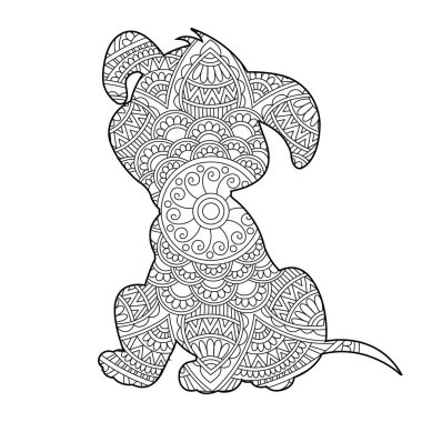 Yetişkinler için Zentangle köpek mandala boyama sayfası Noel köpeği ve çiçek rengi hayvan boyama kitabı stres önleyici sayfa çizimi