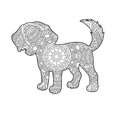 Yetişkinler için Zentangle köpek mandala boyama sayfası Noel köpeği ve çiçek rengi hayvan boyama kitabı stres önleyici sayfa çizimi