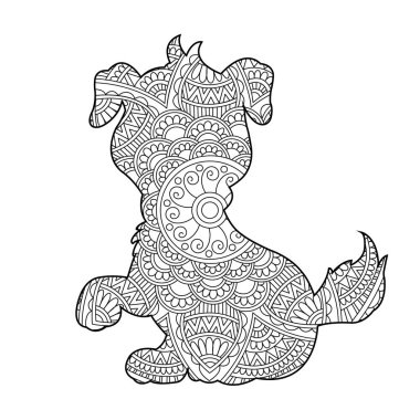 Yetişkinler için Zentangle köpek mandala boyama sayfası Noel köpeği ve çiçek rengi hayvan boyama kitabı stres önleyici sayfa çizimi