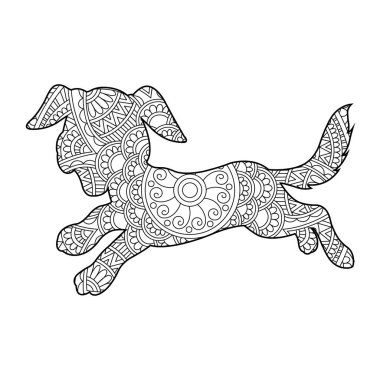 Yetişkinler için Zentangle köpek mandala boyama sayfası Noel köpeği ve çiçek rengi hayvan boyama kitabı stres önleyici sayfa çizimi