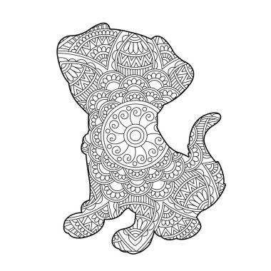 Yetişkinler için Zentangle köpek mandala boyama sayfası Noel köpeği ve çiçek rengi hayvan boyama kitabı stres önleyici sayfa çizimi