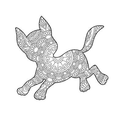 Yetişkinler için Zentangle köpek mandala boyama sayfası Noel köpeği ve çiçek rengi hayvan boyama kitabı stres önleyici sayfa çizimi
