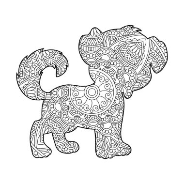 Yetişkinler için Zentangle köpek mandala boyama sayfası Noel köpeği ve çiçek rengi hayvan boyama kitabı stres önleyici sayfa çizimi