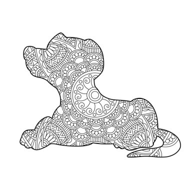 Yetişkinler için Zentangle köpek mandala boyama sayfası Noel köpeği ve çiçek rengi hayvan boyama kitabı stres önleyici sayfa çizimi