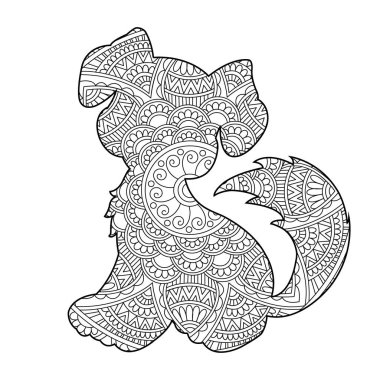 Yetişkinler için Zentangle köpek mandala boyama sayfası Noel köpeği ve çiçek rengi hayvan boyama kitabı stres önleyici sayfa çizimi
